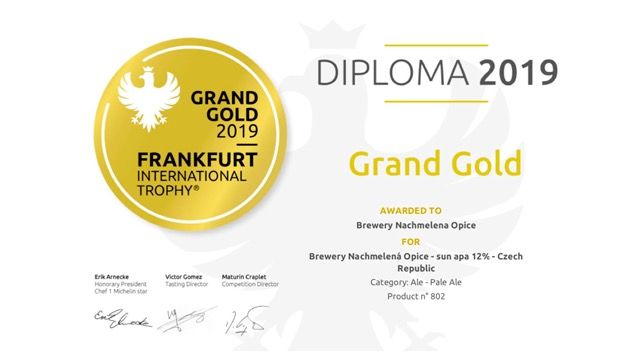 First award in the international tasting competition for Sun APA 12% beer